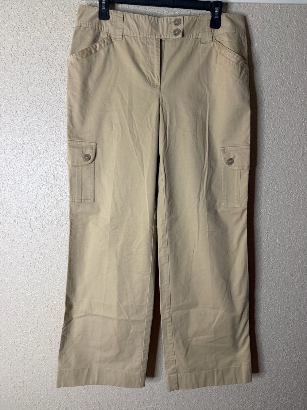 Ann Taylor Khaki Wide-Leg Cargo Pants